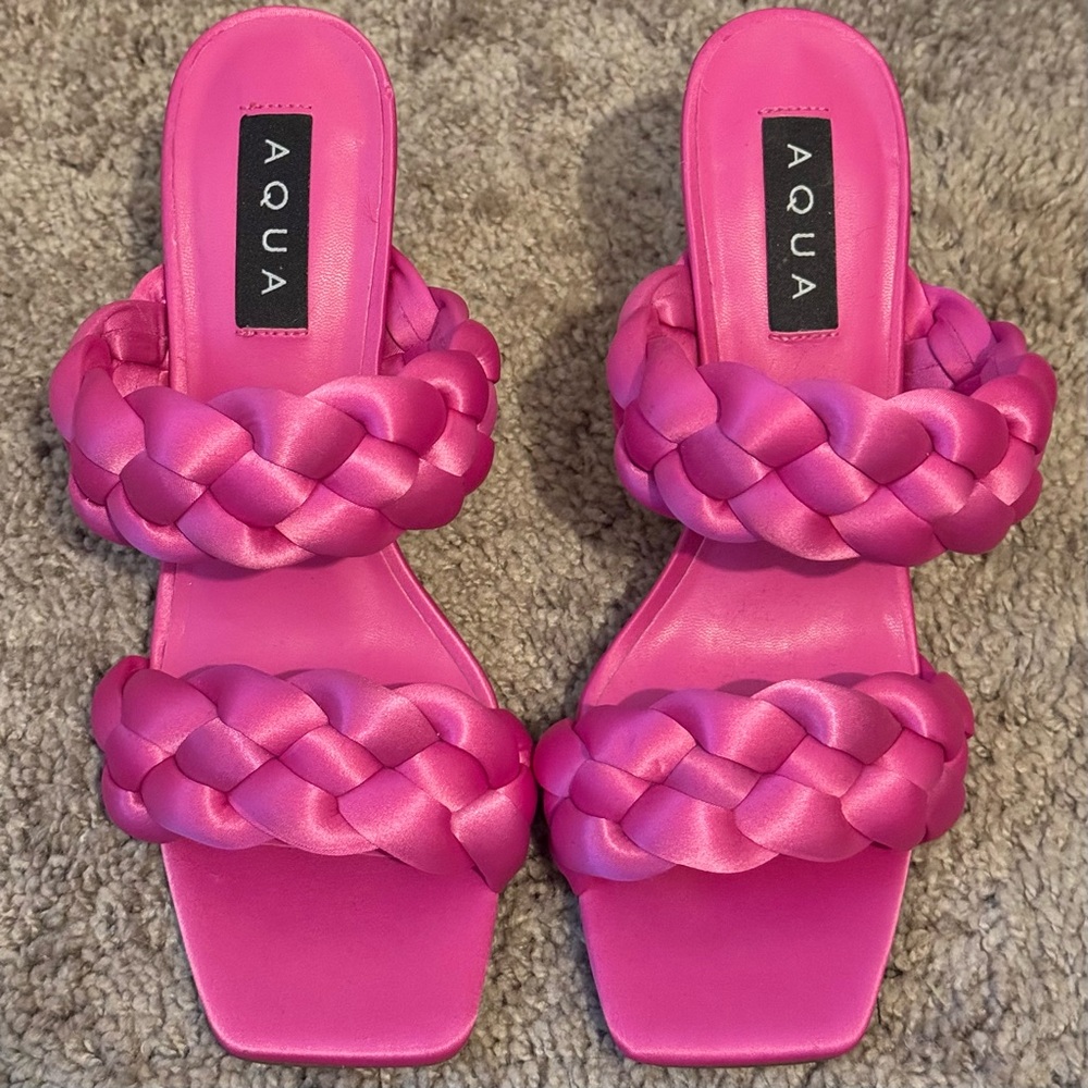 AQUA Pink Satin Braided Heels